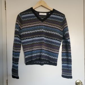 Vintage Valarie Stevens Lambswool V-neck Sweater Women's S  Fair Isle Multicolor